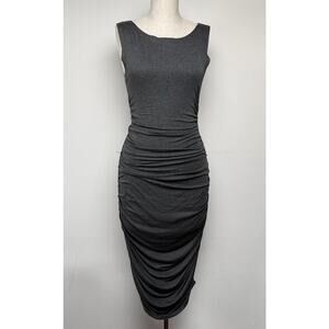 Norma Kamali Ruched Side Sleeveless Midi Knit Jersey Dress Gray Minimalist XS